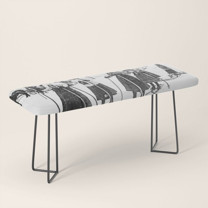 Victorian Ski Ladies, Black and White Vintage Art Bench Gallery Image 1