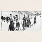Victorian Ski Ladies, Black and White Vintage Art Desk Mat Gallery Image 3