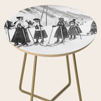 Victorian Ski Ladies, Black and White Vintage Art Side Table Gallery Image 2