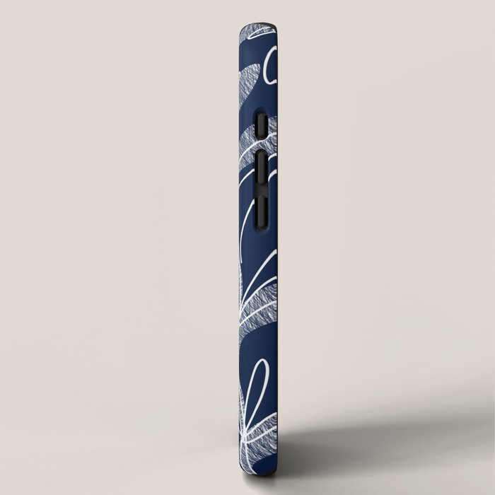 Etched Leaves Botanical Pattern in White and Nautical Navy Blue iPhone Case Gallery Image 2