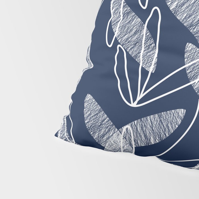 Etched Leaves Botanical Pattern in White and Nautical Navy Blue Pillow Sham Gallery Image 4