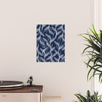 Etched Leaves Botanical Pattern in White and Nautical Navy Blue Poster Gallery Image 2