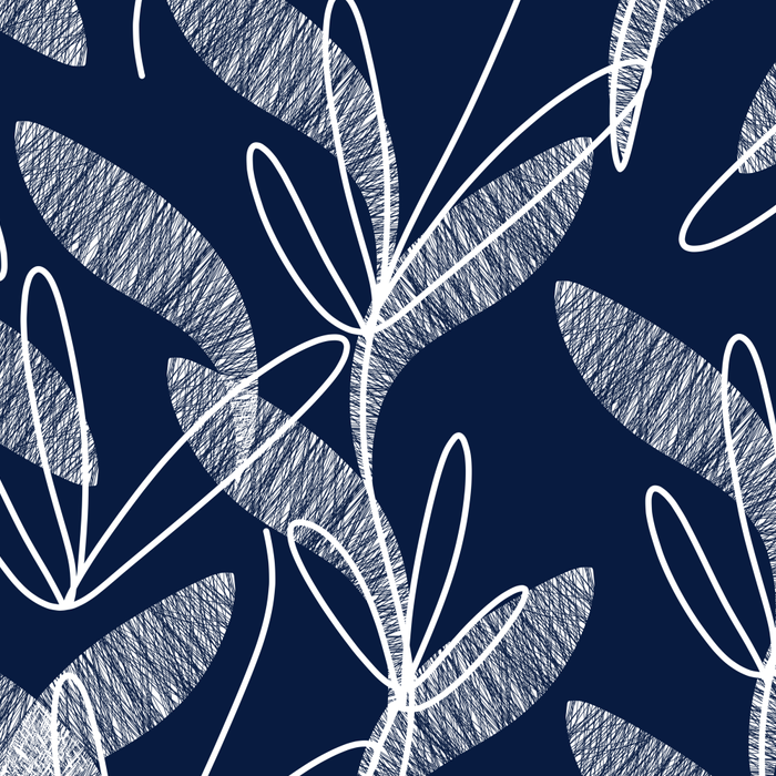 Etched Leaves Botanical Pattern in White and Nautical Navy Blue Coffee Mug Gallery Image 2