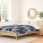 Etched Leaves Botanical Pattern in White and Nautical Navy Blue Duvet Cover Gallery Image 2