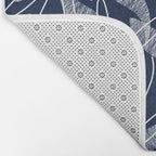 Etched Leaves Botanical Pattern in White and Nautical Navy Blue Bath Mat Gallery Image 2