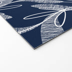 Etched Leaves Botanical Pattern in White and Nautical Navy Blue Welcome Mat Gallery Image 2
