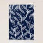 Etched Leaves Botanical Pattern in White and Nautical Navy Blue Stationery Card Gallery Image 2