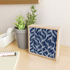 Etched Leaves Botanical Pattern in White and Nautical Navy Blue Mini Art Print Gallery Image 2