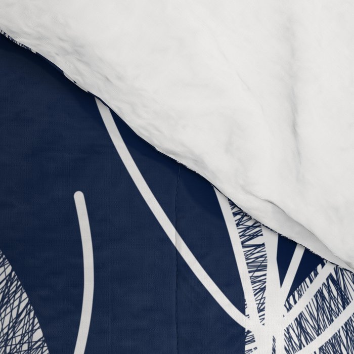 Etched Leaves Botanical Pattern in White and Nautical Navy Blue Comforter Gallery Image 4