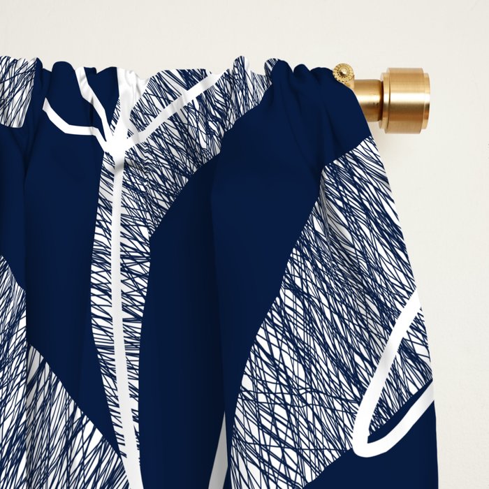 Etched Leaves Botanical Pattern in White and Nautical Navy Blue Window Curtain Gallery Image 2