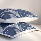 Etched Leaves Botanical Pattern in White and Nautical Navy Blue Pillow Sham Gallery Image 3