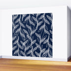 Etched Leaves Botanical Pattern in White and Nautical Navy Blue Wall Mural Gallery Image 2