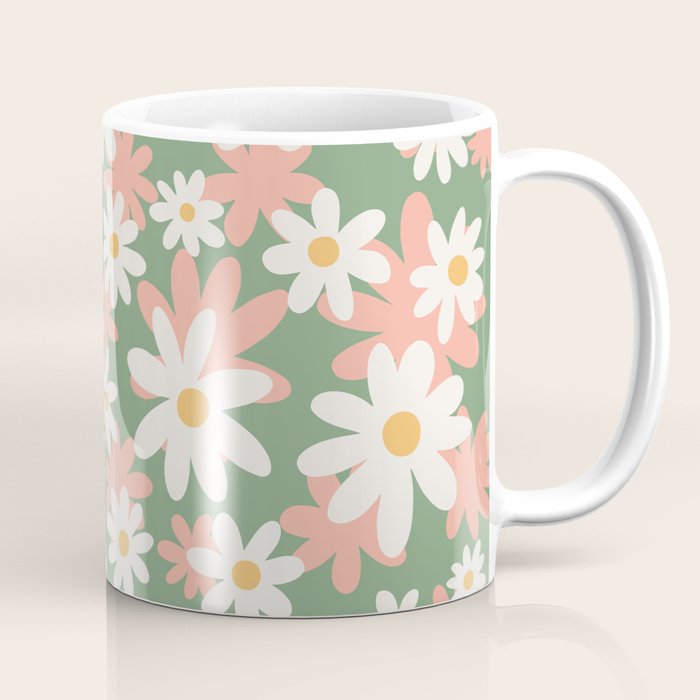 Flower Market London, Pastel Daisies Retro Print Coffee Mug Gallery Image 1