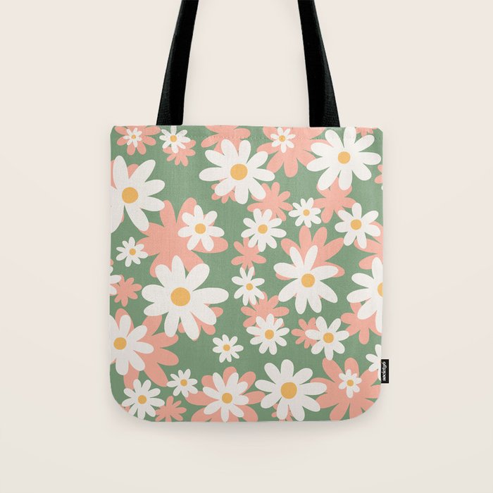 Flower Market London, Pastel Daisies Retro Print Tote Bag Gallery Image 1