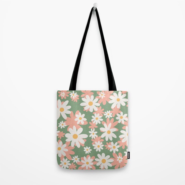 Flower Market London, Pastel Daisies Retro Print Tote Bag Gallery Image 2
