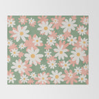 Flower Market London, Pastel Daisies Retro Print Throw Blanket Gallery Image 2