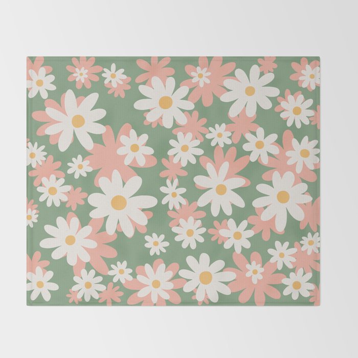 Flower Market London, Pastel Daisies Retro Print Throw Blanket Gallery Image 2