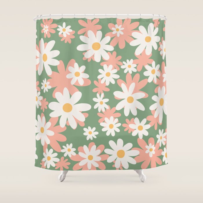 Flower Market London, Pastel Daisies Retro Print Shower Curtain Gallery Image 1