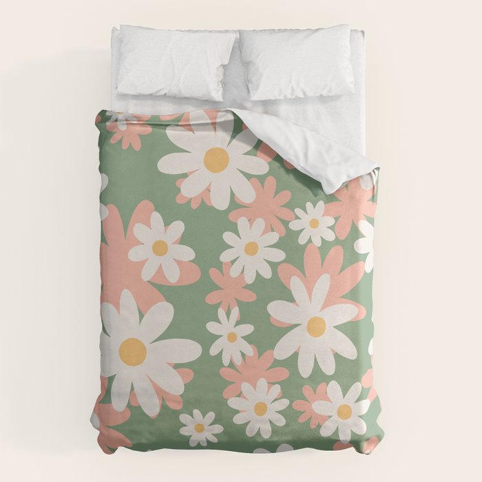 Flower Market London, Pastel Daisies Retro Print Duvet Cover Gallery Image 6