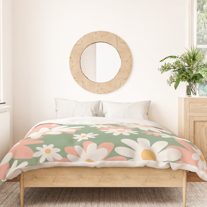 Flower Market London, Pastel Daisies Retro Print Duvet Cover Gallery Image 3