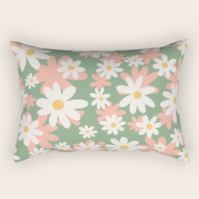 Flower Market London, Pastel Daisies Retro Print Rectangular Pillow Gallery Image 1
