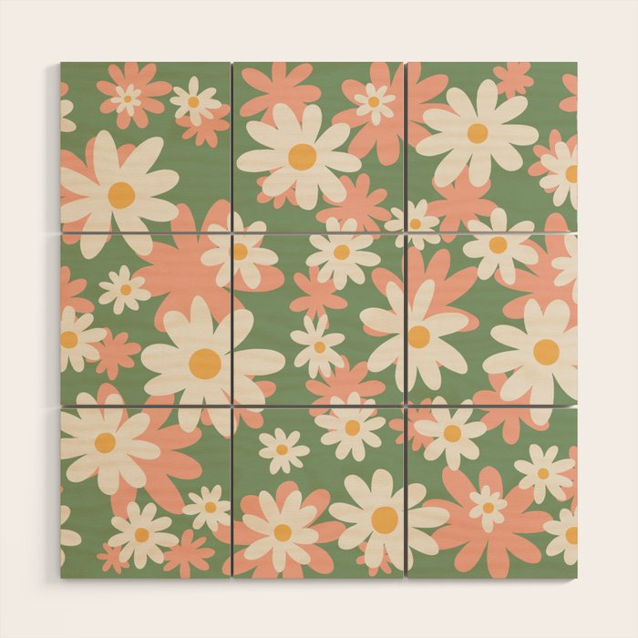 Flower Market London, Pastel Daisies Retro Print Wood Wall Art Gallery Image 1