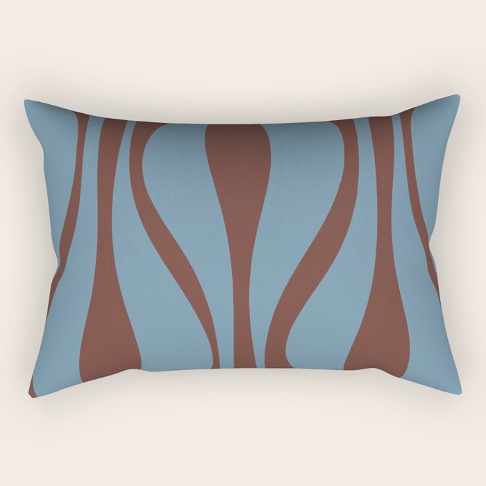 Midcentury Modern Retro Lounge Striped Ogee Pattern Brown and Blue Rectangular Pillow Gallery Image 1