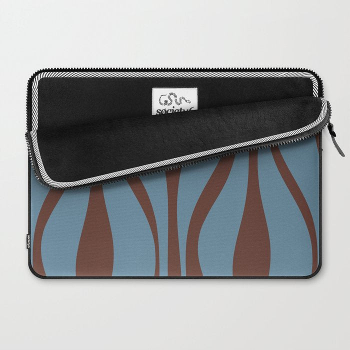 Midcentury Modern Retro Lounge Striped Ogee Pattern Brown and Blue Laptop Sleeve Gallery Image 2