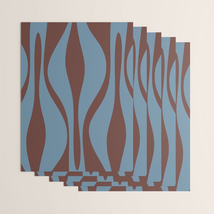 Midcentury Modern Retro Lounge Striped Ogee Pattern Brown and Blue Wrapping Paper Gallery Image 3