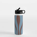 Midcentury Modern Retro Lounge Striped Ogee Pattern Brown and Blue Water Bottle Gallery Image 1
