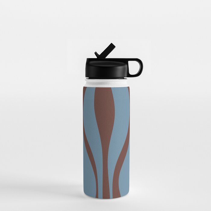 Midcentury Modern Retro Lounge Striped Ogee Pattern Brown and Blue Water Bottle Gallery Image 1