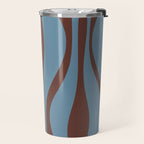 Midcentury Modern Retro Lounge Striped Ogee Pattern Brown and Blue Travel Mug Gallery Image 2