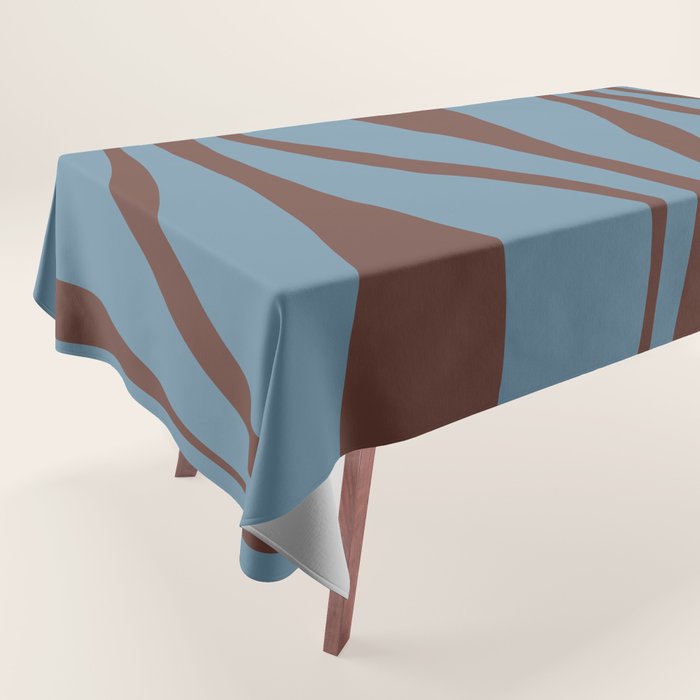 Midcentury Modern Retro Lounge Striped Ogee Pattern Brown and Blue Tablecloth Gallery Image 1