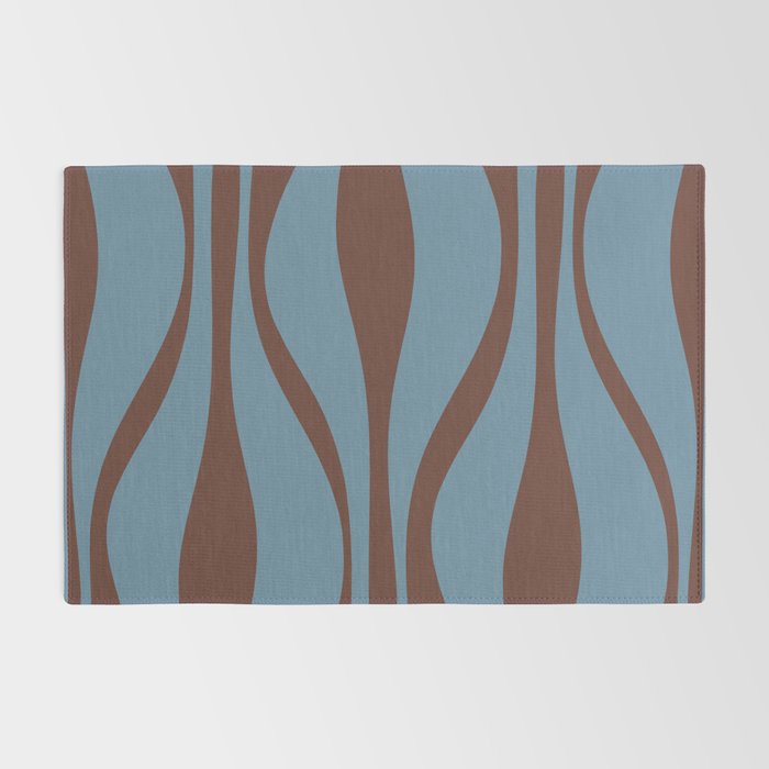Midcentury Modern Retro Lounge Striped Ogee Pattern Brown and Blue Rug Gallery Image 2