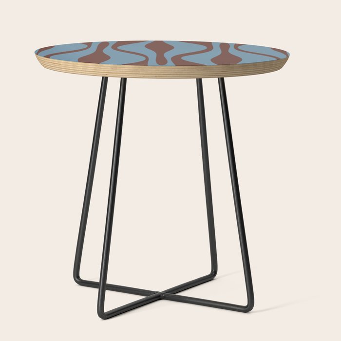 Midcentury Modern Retro Lounge Striped Ogee Pattern Brown and Blue Side Table Gallery Image 2