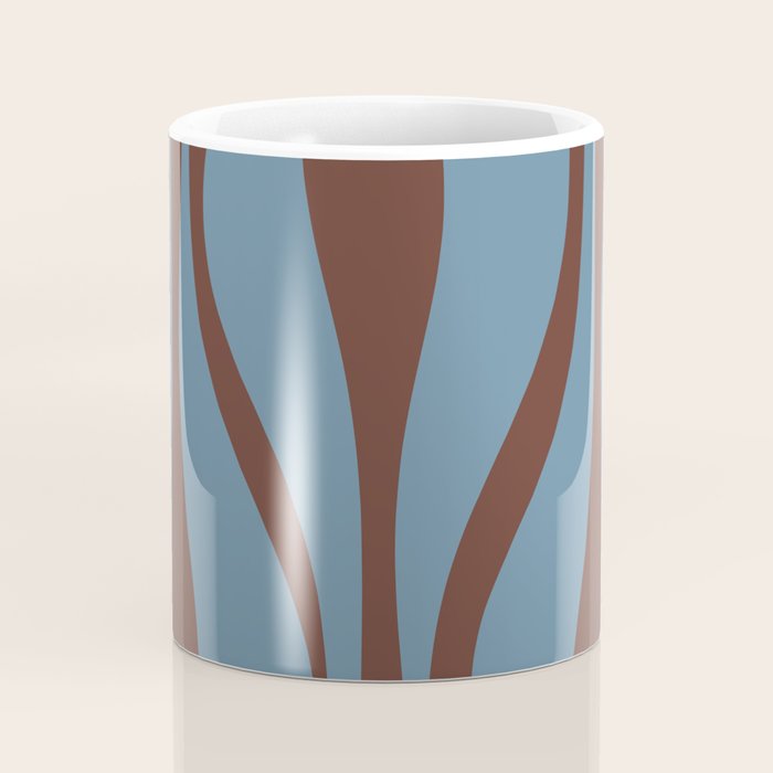 Midcentury Modern Retro Lounge Striped Ogee Pattern Brown and Blue Coffee Mug Gallery Image 4