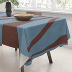 Midcentury Modern Retro Lounge Striped Ogee Pattern Brown and Blue Tablecloth Gallery Image 3