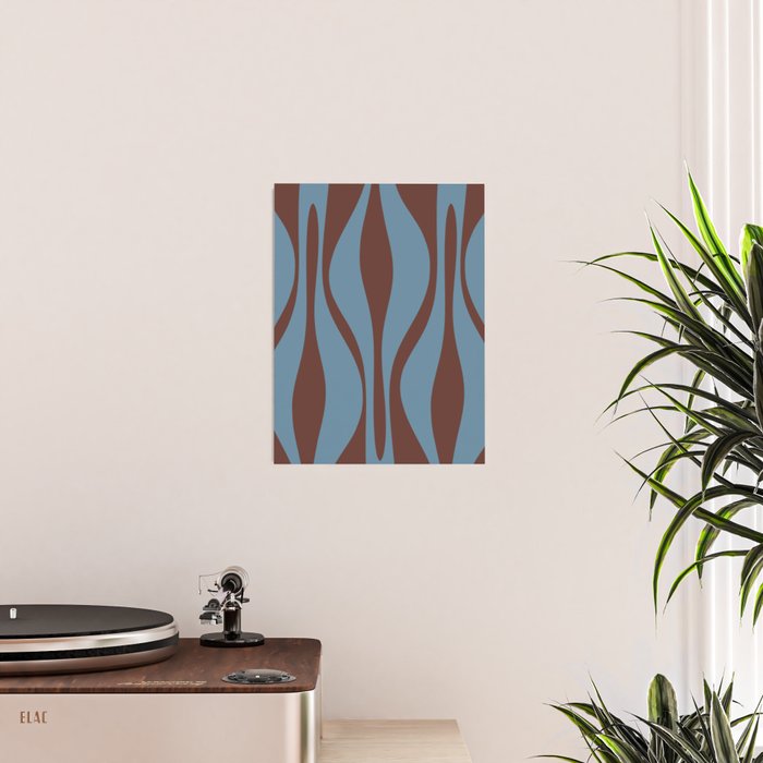 Midcentury Modern Retro Lounge Striped Ogee Pattern Brown and Blue Poster Gallery Image 2