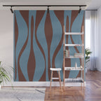 Midcentury Modern Retro Lounge Striped Ogee Pattern Brown and Blue Wall Mural Gallery Image 1