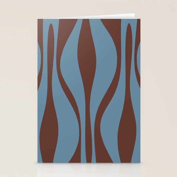 Midcentury Modern Retro Lounge Striped Ogee Pattern Brown and Blue Stationery Card Gallery Image 1