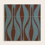 Midcentury Modern Retro Lounge Striped Ogee Pattern Brown and Blue Wood Wall Art Gallery Image 1