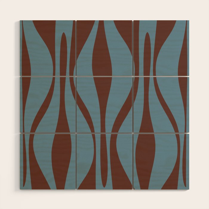 Midcentury Modern Retro Lounge Striped Ogee Pattern Brown and Blue Wood Wall Art Gallery Image 1