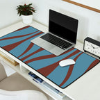 Midcentury Modern Retro Lounge Striped Ogee Pattern Brown and Blue Desk Mat Gallery Image 2