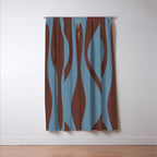 Midcentury Modern Retro Lounge Striped Ogee Pattern Brown and Blue Window Curtain Gallery Image 3