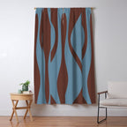 Midcentury Modern Retro Lounge Striped Ogee Pattern Brown and Blue Window Curtain Gallery Image 5