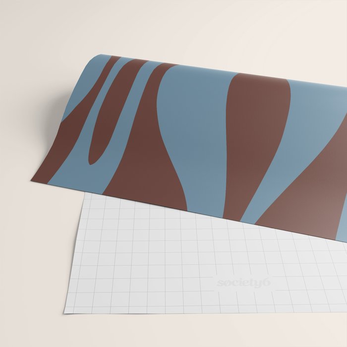 Midcentury Modern Retro Lounge Striped Ogee Pattern Brown and Blue Wrapping Paper Gallery Image 2