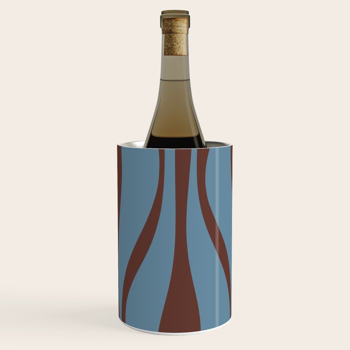 Midcentury Modern Retro Lounge Striped Ogee Pattern Brown and Blue Wine Chiller Gallery Image 2