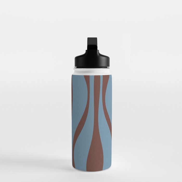 Midcentury Modern Retro Lounge Striped Ogee Pattern Brown and Blue Water Bottle Gallery Image 3