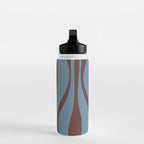 Midcentury Modern Retro Lounge Striped Ogee Pattern Brown and Blue Water Bottle Gallery Image 3