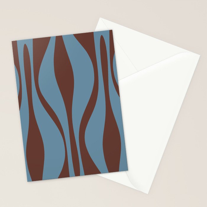 Midcentury Modern Retro Lounge Striped Ogee Pattern Brown and Blue Stationery Card Gallery Image 2